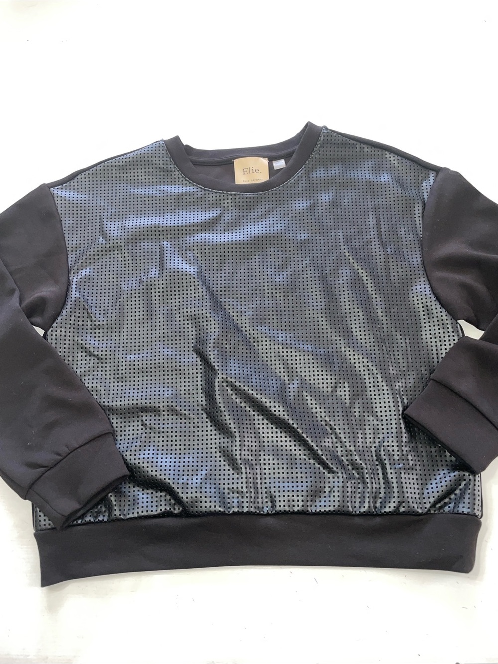 Elie Tahari faux leather long sleeve shirt medium